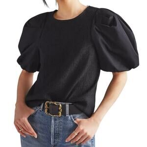 By Anthropologie Women’s XS Black Puff Sleeve Blouse Top Elegant Minimalist Chic